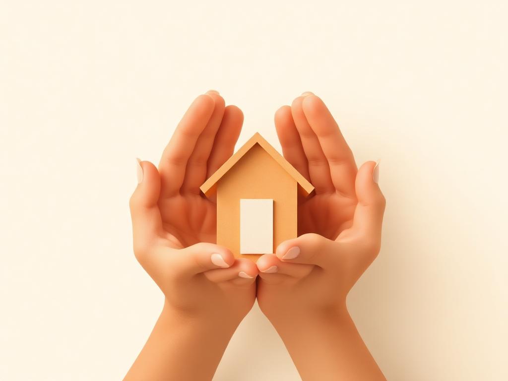 Editorial illustration of cupped hands sheltering a small house