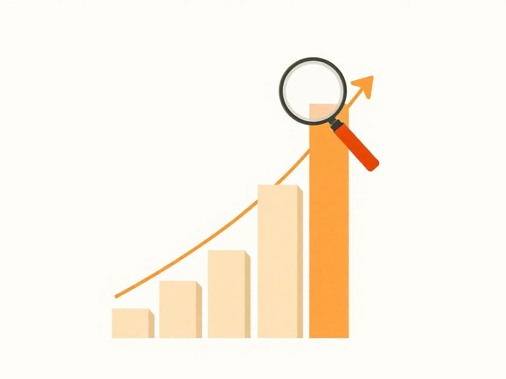 Editorial illustration of a growth chart with a magnifying lens