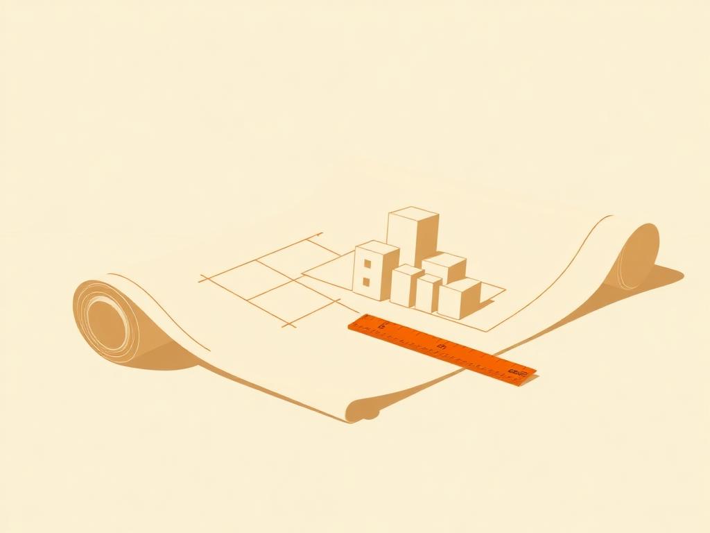 Editorial illustration of an architectural blueprint with a ruler