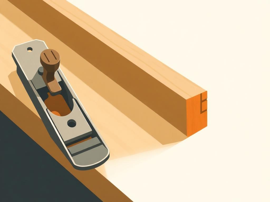Editorial illustration of a craftsman's hand plane on a wooden workbench