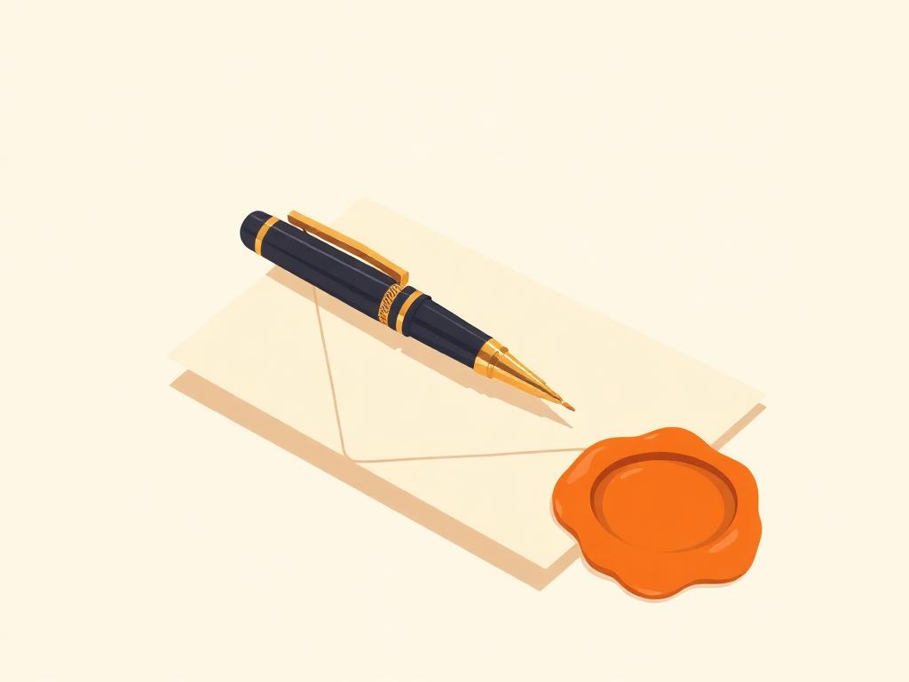 Editorial illustration of a fountain pen on a sealed letter